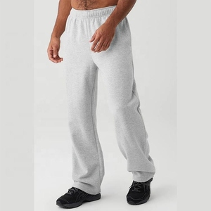 Pantalon de survêtement gris pour homme, taille élastique, décontracté, respirant, 100 % coton, tricoté mi-lourd, pantalon d'automne pour homme - Product Image 1