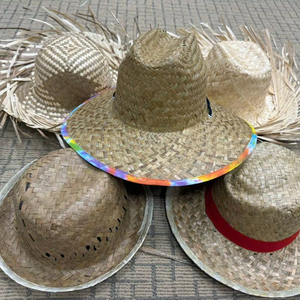 หมวกฟางลายทางขนาดเส้นผ่าศูนย์กลาง45ซม. ปักโลโก้สำหรับปาร์ตี้ฤดูร้อนร้านอาหารงานเฉลิมฉลองชายหาดผลิตโดยตรง - Product Image 1