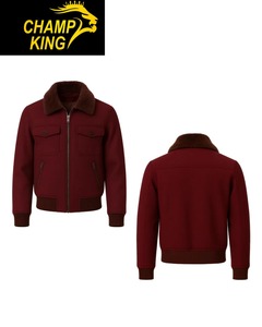 Chaqueta de Lana para Hombre Color Granate con Cuello Camisero y Cierre de Cremallera - Product Image 1