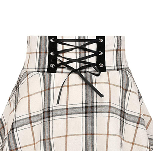 Jupe courte cargo à carreaux pour femme, taille normale, coupe trapèze, avec fermeture éclair sur le devant, design plissé, 100% coton, toutes saisons - Product Image 3