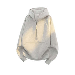 Nouveau style – Sweat à capuche pour homme 100 % coton, décontracté, confortable, tendance, coupe oversize, couleur unie, avec demi-fermeture éclair - Product Image 3