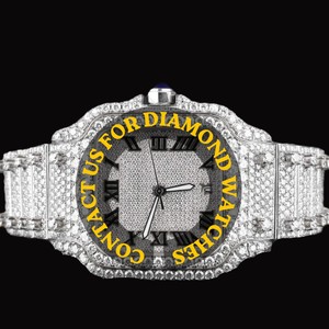 Best Personalized Moissanite Diamond Square Dial With Roman Numerals Full Iced Mechanical Watch for Man's Party Wear Collection - Product Image 1