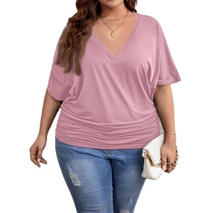 Venta al por mayor Tallas grandes Mujeres Regular Fit O-cuello Sólido Manga corta Casual Verano Camisetas 100% Algodón Transpirable Jersey Tela - Product Image 6