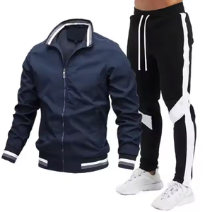 Winter Solid Color Casual Eco-Friendly <b>Men's</b> 2-Piece Breathable Lightweight Full Sleeve 100% Cotton Tracksuit T-Shirts Pants - Product Image 5