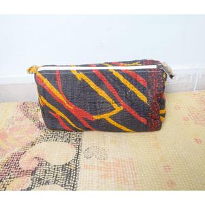 Indian Kantha Hand Block Print Cotton Cosmetic Bag Set with Tassel Zipper Closure Vintage Style-Women's Travel Makeup Pouch - Product Image 5