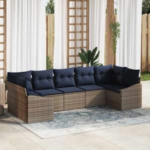 Conjunto de Sofá de Jardín de Ratán Sintético Gris con Cojines, 7 Piezas, Muebles de Exterior de Diseño Contemporáneo - Product Image 5