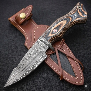 Couteau de chasse Bowie artisanal en acier Damas, lame fixe, pour le camping et la survie en extérieur - Product Image 6