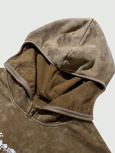 Sudadera con capucha retro marrón para hombre con cremallera de un cuarto, MOQ bajo, lisa, de felpa francesa suave, ajuste holgado informal, talla grande, venta al por mayor, OEM - Product Image 3