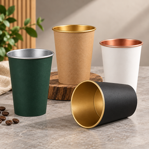 Gobelets à café jetables en papier kraft biodégradable écologique, imprimés sur mesure, blancs, 7oz/9oz, simple paroi, revêtement PET - Product Image 5