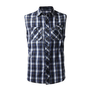 T-shirt en flanelle sans manches de haute qualité, col rabattu, coton et polyester, léger, t-shirt en flanelle pour homme avec poche - Product Image 1