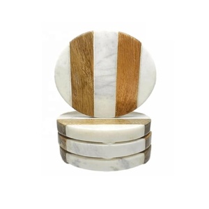 Ensemble de 4 sous-verres en marbre et bois de conception de bande brune pour sous-verre de thé de boisson de café pour le dessous de verre moderne de Table de Dinig pour la décoration intérieure - Product Image 4