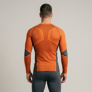 Custom Men Long Sleeve Compression Shirt O-Neck Quick Dry Fitted Sporty Jersey Knitted Polyester Front Logo - Product Image 6