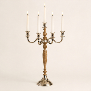 Centre de table de mariage en bois et métal, design luxueux, 5 bras, style vintage, pour décoration d'événements et de fêtes - Product Image 5
