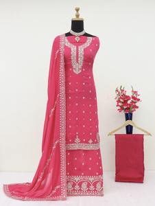 Regal invierno estilo Semi-Chinon seda Shalwar Kameez bordado pesado Santoon forro Dupatta elegante indio paquistaní ropa - Product Image 2