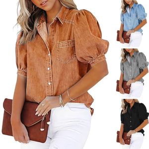 2026 Spring and Autumn New Arrival Denim Shirt Stock European Style Multicolor 100% Cotton Puff Sleeve Vintage - Product Image 6