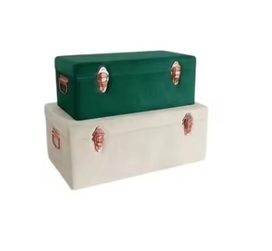 Ensemble de coffres de rangement en velours vert émeraude et rose pâle bicolore, coffre de rangement décoratif en métal avec finition or rose - Product Image 5