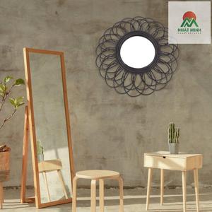 Vintage Rattan Wall <b>Mirror</b> for Decor Black Composite Material <b>Compact</b> Size 1pc - Product Image 4