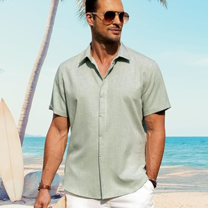 Men’s Linen Short Sleeve <b>Shirt</b>, Casual Regular Fit Button-Down Collared <b>Summer</b> <b>Shirt</b> for Beach Vacation and Resort Wear - Product Image 2