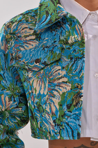 Chemise-veste à imprimé floral avec manches lanternes, col rabattu, style décontracté printemps, unisexe, viscose et coton, longueur courte - Product Image 4