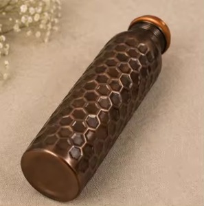 Copper Water <b>Bottle</b> With Hammered Finish 11 Inch Portable Travel <b>Bottle</b> With Cleaning <b>Brush</b> And Carrying Bag - Product Image 2