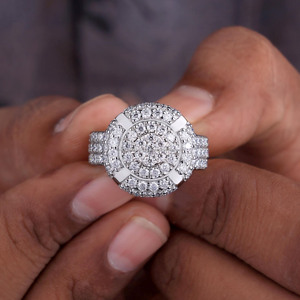 Iced Out Style Round Cut Moissanite Diamond Cluster Engagement <b>Ring</b> Wide <b>Dome</b> Shape Statement Jewelry Hip Hop Trendy Design <b>Ring</b> - Product Image 3