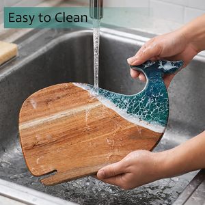 Serving Board - Acacia Wood with Ocean-Inspired Epoxy Cute Charcuterie Cheese Tray, Unique Kitchen Décor, Cutting Board - Product Image 1