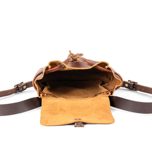 Vintage Genuine Leather Mini <b>Backpack</b> With <b>Drawstring</b> Closure Shoulder Strap Interior Compartment Canvas Lining Daily Use - Product Image 4