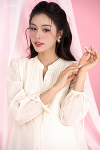 B2 <b>MUM</b> for Polka Dot Spandex/Polyester Dress V1464 Mandarin Collar Long Sleeves Bow Detail High Quality Soft Breathable - Product Image 4