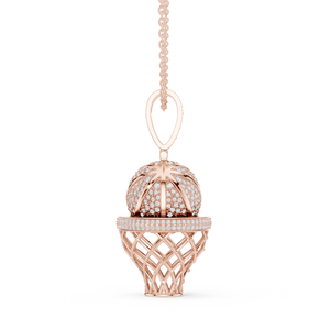 Collar con Colgante de Aro de Baloncesto Hip Hop en Oro Rosa de 10K con Diamante Cultivado en Laboratorio de Corte Brillante Redondo - Product Image 4