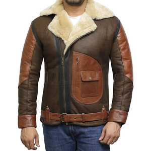 Blouson Aviateur Homme en Cuir Véritable Doublé Sherpa Imperméable Chauffant Respirant avec Bordure en Fourrure Coupe-Vent Style Moto Hiver Ceinturé - Product Image 4