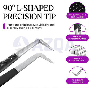 Pinzas de Extensión de Pestañas de Acero Inoxidable Ultra Finas con Punta en L de 90 Grados para Aplicación Precisa de Pestañas y Trabajo de Volumen - Product Image 3