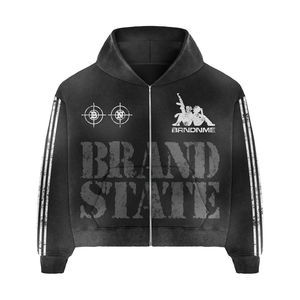 Survêtement unisexe noir délavé style streetwear 2026 |   Ensemble d'entraînement à fermeture éclair |   100% Coton Mode Vente en Gros Prix Bas OEM - Product Image 2