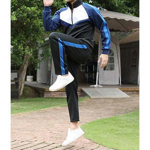 Survêtement pour homme à blocs de couleur, manches longues, fermeture éclair, poches latérales, respirant, en polyester, style sportif, pour l'automne - Product Image 6