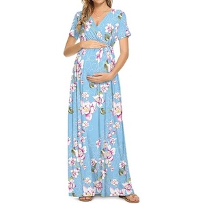 Elegante Vestido de Maternidad de Gasa para Boda, Largo hasta la Rodilla, Cintura Natural, Sujetador Incorporado, Estampado Floral, Vestidos de Maternidad con Cintura Imperio - Product Image 1