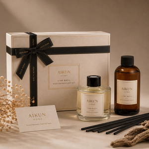 กล่องของขวัญน้ำหอมปรับอากาศแบบเติมได้ AIKUN รุ่นสั่งทำพิเศษ พร้อมริบบิ้นสีดำ สำหรับอโรมาเธอราพี ขายส่ง - Product Image 1