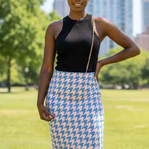 กระโปรงทรงดินสอผ้าลายตารางหมากรุกสำหรับผู้หญิง แบรนด์ Jack and Jill เอวสูง กระโปรงทรงเข้ารูปความยาวปานกลาง เหมาะสำหรับใส่ทำงาน ดีไซน์หรูหรา ทรงสลิมฟิต รับผลิตตามสั่ง ขายส่ง - Product Image 5