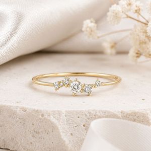 Dainty S925 Sterling <b>Silver</b> Irregular CZ Star Cluster <b>Ring</b> with 14K Gold Plated Finish for Women Wholesale - Product Image 6
