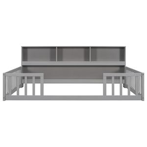 Letto a pavimento grigio con librerie laterali e sponde di protezione - Product Image 2