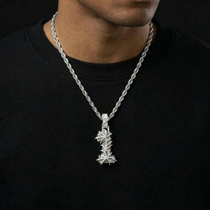 Collier pendentif hip-hop en moissanite plaqué or rose ton argenté avec breloque numéro 1 et chaîne corde, bijoux pour homme pour soirée - Product Image 3