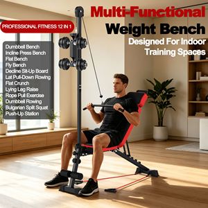 Panca Pesi Pieghevole Multifunzione con Sistema a Carrucola, Schienale Regolabile in Pelle, Attrezzatura per Allenamento di Forza per Home Gym - Product Image 5