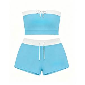 Conjunto de 2 Piezas Casual de Verano para Mujer, Estilo Y2K 2026, Top Strapless Sólido y Shorts Ajustados con Cordón, para Playa, Fiesta o Vacaciones - Product Image 1