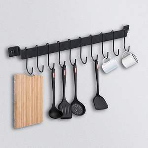 Support mural pour ustensiles de cuisine, rail de rangement pour casseroles et poêles, organisateur en métal avec crochets, pour ustensiles de cuisson, louches, spatules, barre porte-serviettes, présentoir pour gadgets - Product Image 6