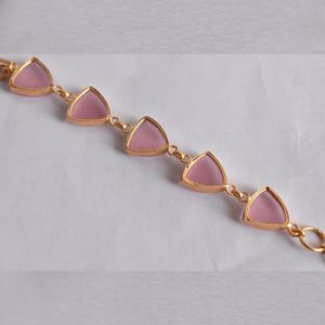 Bracelet en laiton plaqué or géométrique avec pierres de quartz rose, chaîne à maillons pour femmes, style classique, bijoux - Product Image 3