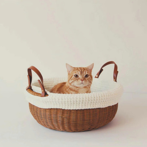 Breathable and Comfortable Sleeping Space for Cats And <b>Small</b> <b>Dogs</b> Charming Handwoven Rattan Pet <b>Bed</b> - Product Image 1
