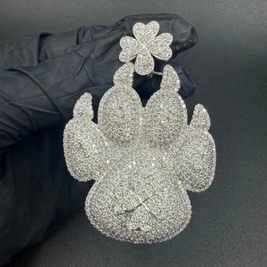 Collar llamativo con colgante de pata de trébol de la suerte con incrustaciones de diamantes, estilo Hip Hop, con dije de animal, en tono plata S925, joyería streetwear única - Product Image 1