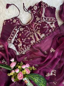 Sari en soie Rich Look Space avec broderies étonnantes, travail de broderie et motifs Butta épais sur toute la surface du sari avec ToTon Aarco - Product Image 2