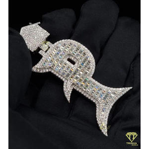 Baguette " P " <b>Initial</b> Pendant With Moissanite Diamond Hip Hop <b>Necklace</b> Bling Jewelry Gift - Product Image 2