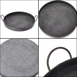 Bandeja de Servicio Redonda de Hierro Galvanizado Rústico con Asas para Mesa de Centro, Almacenamiento y Decoración del Hogar - Product Image 3