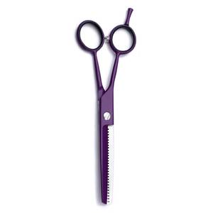 Ciseaux de coiffure professionnels Morje Surgical Purple en acier inoxydable pour droitiers, avec repose-doigts, 28 dents, taille moyenne - Product Image 1