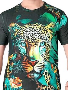 T-shirt en velours à manches courtes et col rond pour homme, coupe ample, anti-plis, imprimé léopard gothique, idéal pour l'été - Product Image 3